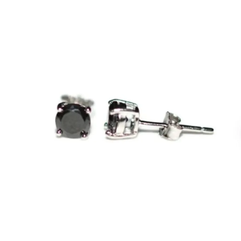 Round Black Cubic Zirconia Sterling Silver Stud
